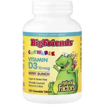 Вітамінно-мінеральний комплекс Natural Factors Вітамін D3 для дітей, 10 мкг (400 МО), смак ягід, Chewable Vitamin D3, (NFS-01546) Вінниця