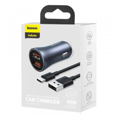 Зарядное устройство Baseus 2xUSB QC3.0 + cable USB to USB-C 40W Golden Contactor Pro dark gray (TZCCJD-A0G) Винница - изображение 5