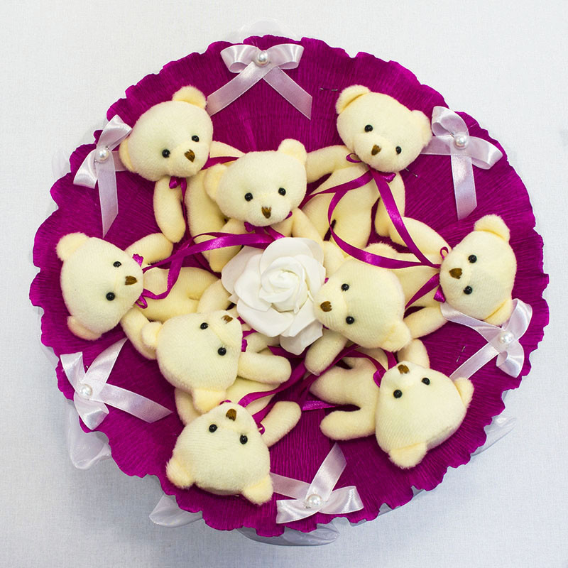Букет з іграшок Ведмедики фуксія 5351IT з 9ю іграшками Вінниця - фото 1