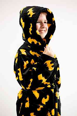 Халат детский Бэтмен для мальчика, махровый теплый, велсофт плюш, черный, халаты для мальчиков Киев