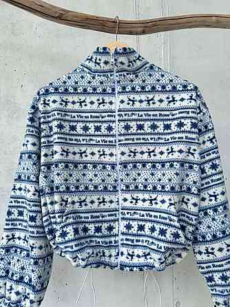 Жіноча стильна тепла новорічна худі з принтом фліс Синій Одеса