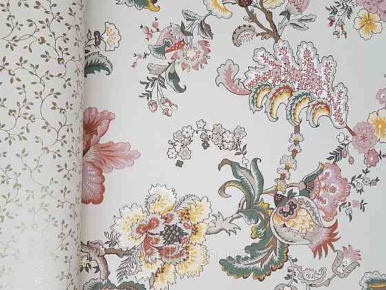 Шпалери флізелінові еко Rasch Sophia 0.53х10 рослинний принт квіти листя бордові жовті на бежевому Київ