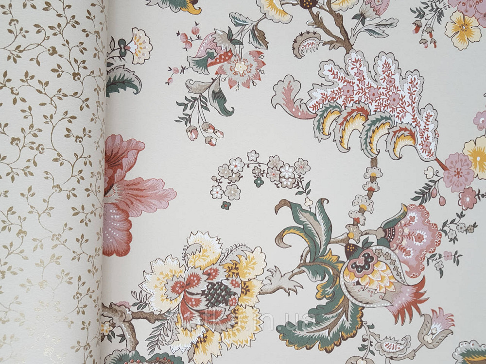 Шпалери флізелінові еко Rasch Sophia 0.53х10 рослинний принт квіти листя бордові жовті на бежевому Київ - фото 3