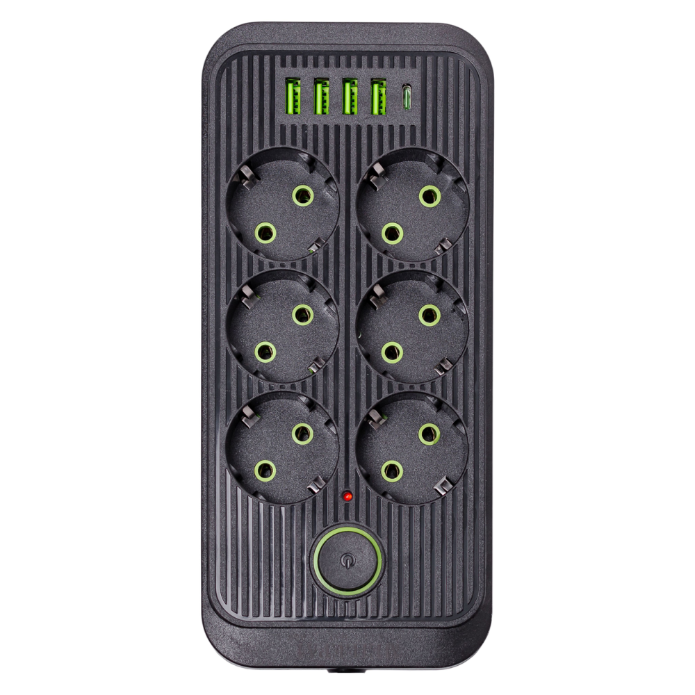 Сетевой фильтр 5 м удлинитель F06U на 6 розеток 4 USB 1 Type-C и кнопкой отключения Черный HP-5-26 Киев - изображение 3