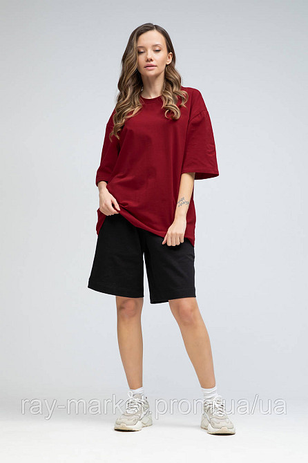 Костюм футболка оверсайз бордовая и шорты черные RAY BASIC женский (U1801W-Burg-Black) L Киев - изображение 1