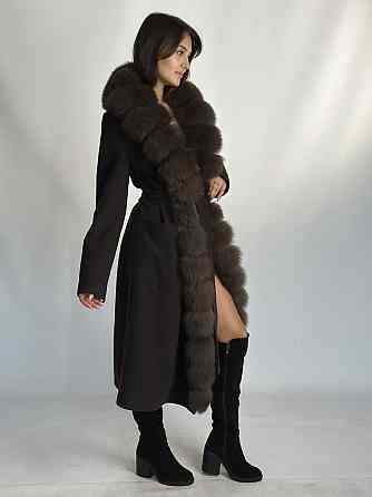 Жіноче кашемірове пальто з хутром по всій довжині Шоколад, 52 Харків
