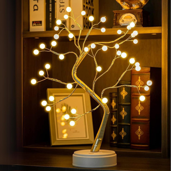 Світильник на батерейках нічник від юсб дерево роса Niki Light дерево перли сріблястого кольору теплий білий світильник USB + 3AA Київ