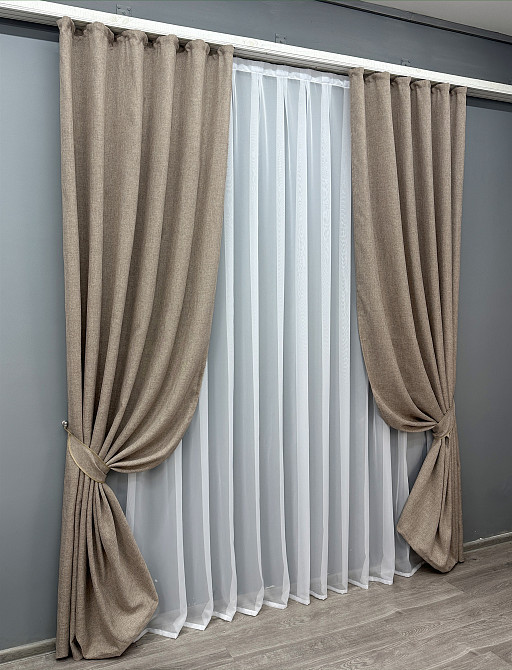 Комплект готових штор VR-Textil Льон Мішковина № 113ш Світло-кавовий 100х270 см 2 шт (31-019) Київ - фото 3