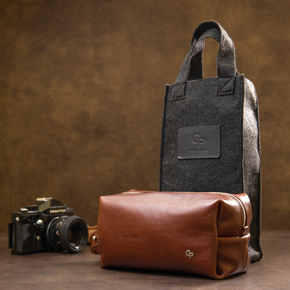 Кожаная мужская косметичка GRANDE PELLE 11418 Коричневый Киев - изображение 10