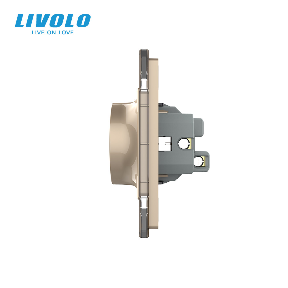 Подвійна електрична розетка в один підрозетник з заземленням LIVOLO, золота, скляна рамка, 250В 16А (VL-C7CTF16A.TF16A-AP) Коломыя - изображение 7