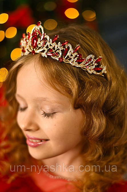 Диадема на обруче Корона золотая с красными камнями Кривой Рог - изображение 2