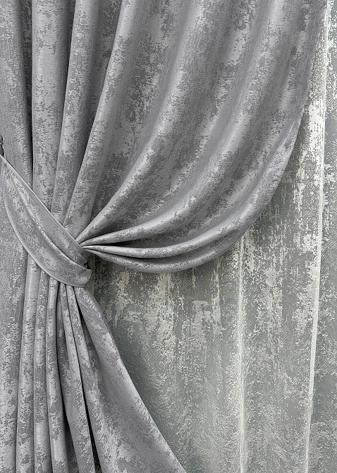 Комплект штор VR-Textil Жаккард Мрамор 150х270 2шт и Тюль 400х270 1668ш-1400т Серый с белым 71-001/3 Киев - изображение 4