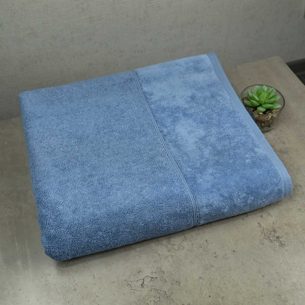 Набор велюр/махра полотенец 3шт GM Textile 40x70см, 50x90см, 70x140см Premium Milado 550г/м2 (Синий) Сумы - изображение 6