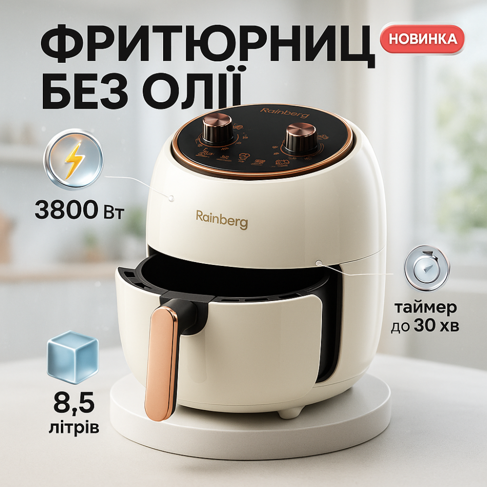 Аэрофритюрница цифровая сенсорная, Воздушная фритюр для закусок без масла, Фритюрница для дома кухни IM-80 Львов - изображение 10
