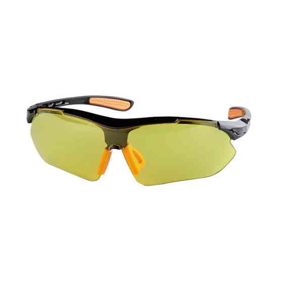 Окуляри захисні, жовті, лінзи полікарбонат, заушники чорні нейлонові, гумова накладка на ніс, захист від удару INTERTOOL SP-0093 Київ