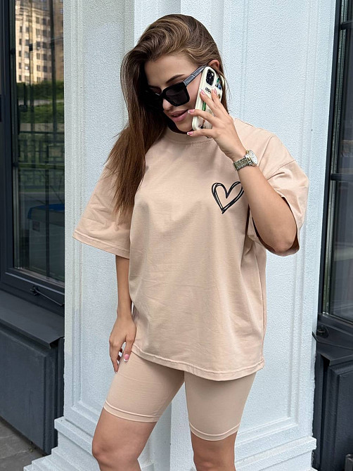 Футболка и велосипедки женские кулир Бежевый M/L Харьков - изображение 5