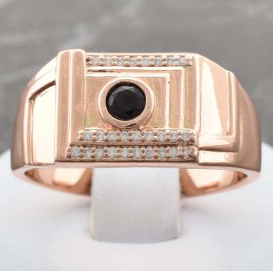 Печатка Xuping 11204 черные фианиты, позолота РО, ширина 10 мм, размер 19, вес 5,8 г, мужская Киев