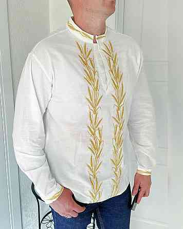 Мужская вышиванка с традиционной украинской вышивкой без пуговиц коттон 80%, 20% полиэстер 48, Белый Одесса