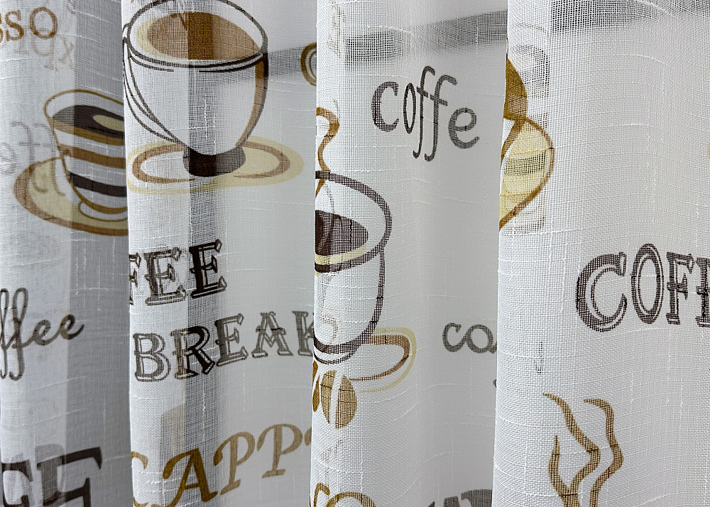 Кухонная тюль-арка VR-Textil № 1792т лен молочный с коричневым 300х150 см (53-0066) Киев - изображение 4