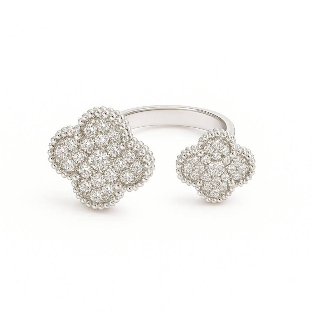 Кольцо Van Cleef цирконы посеребрение / кольцо двойное с мелким цирконием Одесса - изображение 3