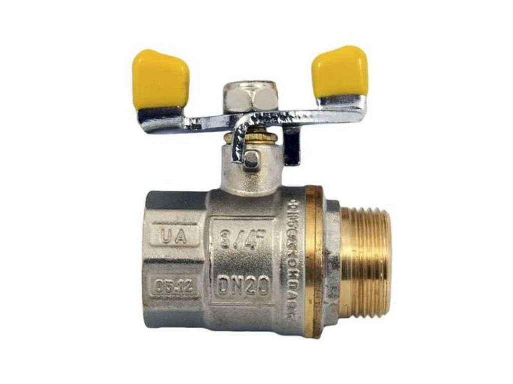 Кран шаровой газ 3/4 ГШМ ГАЗ, WP607-20FMW-Y - FMW ручка бабочка желтая ТМ WATERPRO Solmir Киев - изображение 1