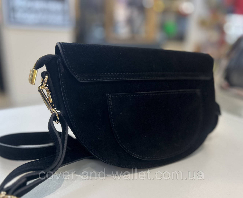 Стильная женская сумка кросс-боди из натуральной замши в черном цвете Virginia Conti Киев - изображение 11