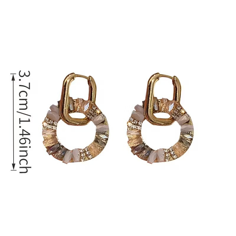 Cерьги пара серёжки-хупы золотистые французский дизайн с стразами женская бижутерия серьги комплект цинковый сплав Каменец-Подольский - изображение 5