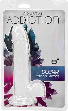 Прозорий фалоімітатор на присосці ADDICTION — Clear Dildo with Balls 8″, віброкуля в подарунок Sex Aura Київ