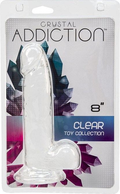 Прозорий фалоімітатор на присосці ADDICTION — Clear Dildo with Balls 8″, віброкуля в подарунок Sex Aura Київ - фото 6
