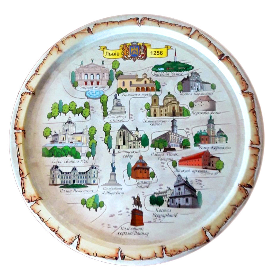 Піднос для їжі круглий Карта Львова Київ - фото 1