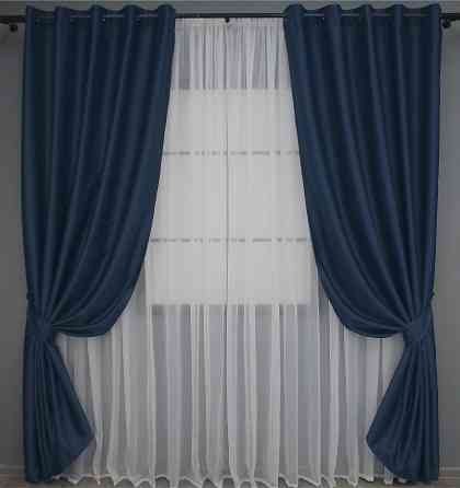 Комплект штор на люверсах VR-Textil Midnight № 1164ш Темно-синій 150х270 см 2 шт (37-0160) Київ