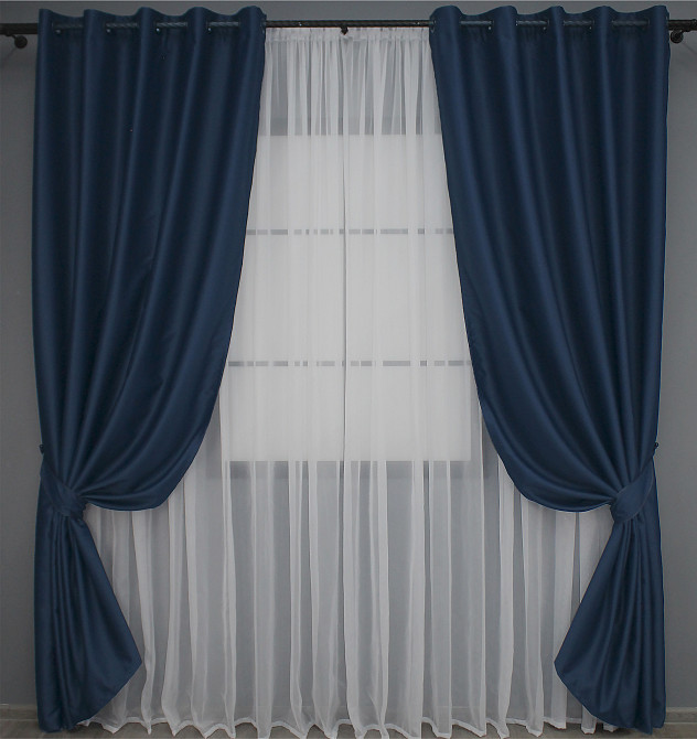 Комплект штор на люверсах VR-Textil Midnight № 1164ш Темно-синий 150х270 см 2 шт (37-0160) Киев - изображение 2