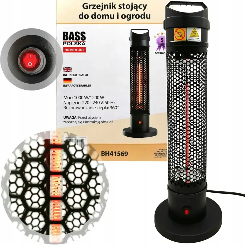 Инфракрасный обогреватель для дома и террасы 1200W Bass Polska BH 41569 напольный Киев - изображение 5