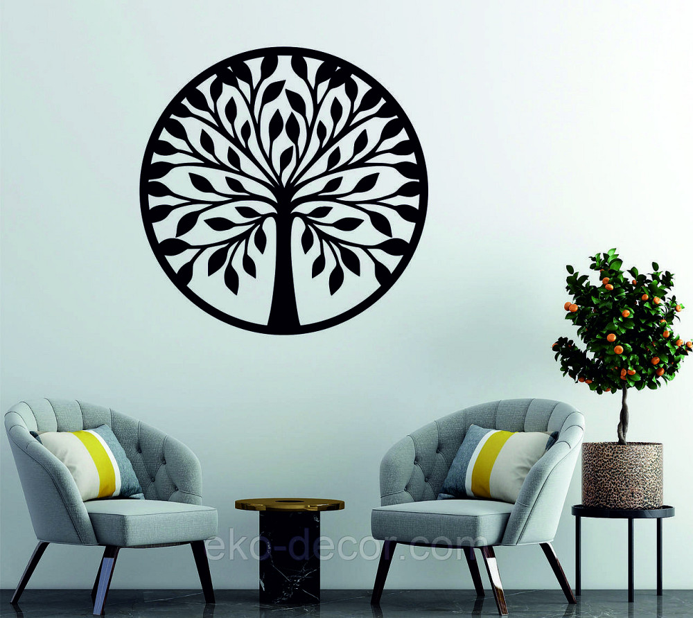 Декоративное настенное Панно «Дерево» Декор на стену 70*70 см, Черный Киев - изображение 1