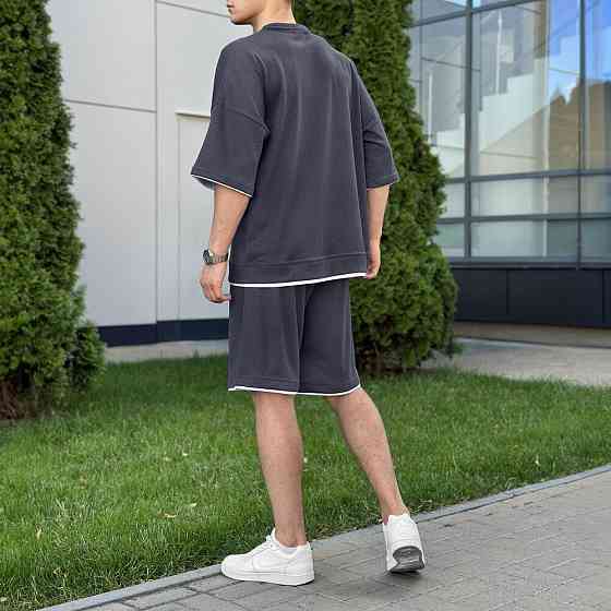 Мужской летний комплект шорты и футболка антрацит свободного кроя Pobedov Jack Киев