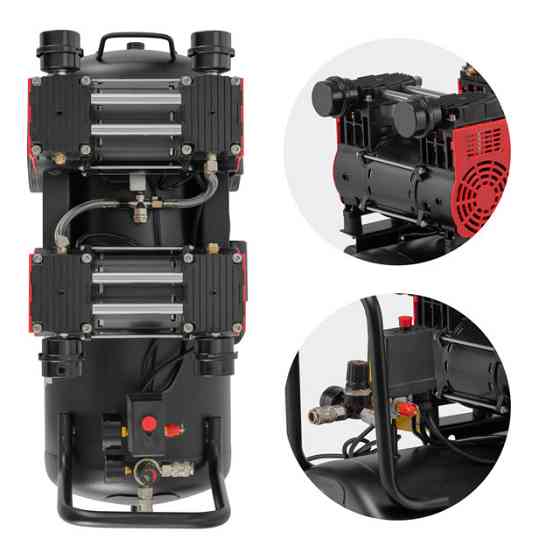 Компресор, 50 л, 2×1,5 кВт, 230 В, 8 атм, 400 л/хв, 1400 об/хв,  безмасляний, 4 циліндри, 68 дБ INTERTOOL PT-0037 Киев