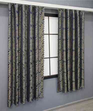Комплект коротких штор VR-Textil Жаккард Magic № 1612ш Синий с бежевый 145х170 см 2 шт (35-0252) Киев