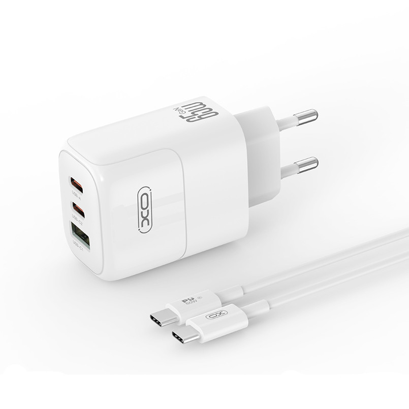 Мережевий зарядний пристрій XO L139 1USB-A 45W+2USB-C 65W + Type-c кабель білий Львів - фото 1