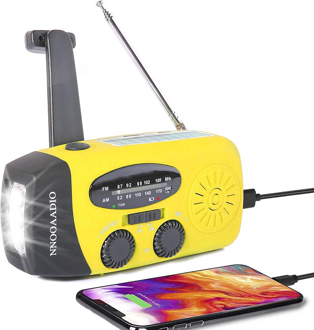 Радіо на сонячній батареї з ручним підзаряджанням та LED-ліхтариком, FM AM для кемпінгу, дому, аварійних ситуацій Київ - фото 1