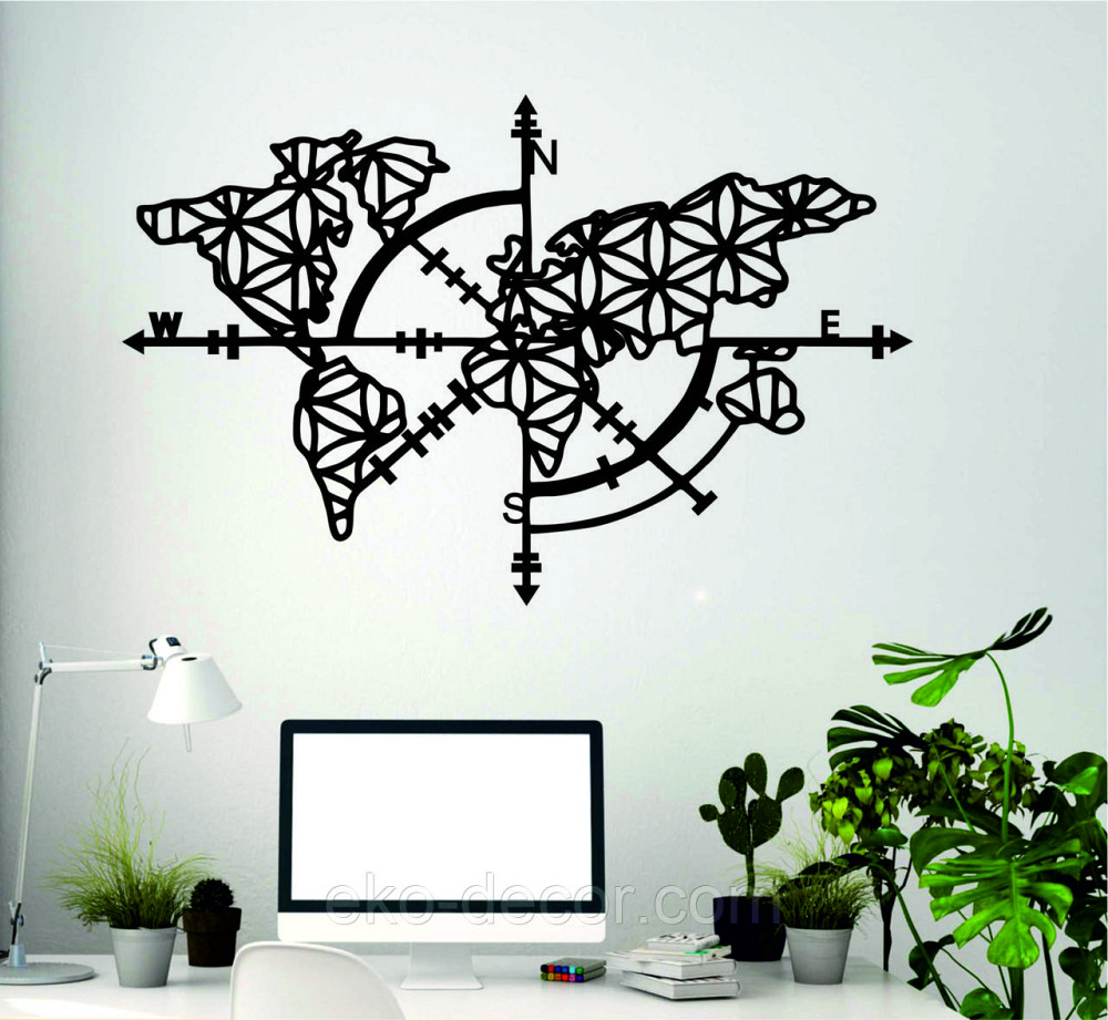 Декоративне настінне 3D Панно «Карта Компас», Декор на стіну з об'ємом Київ - фото 1