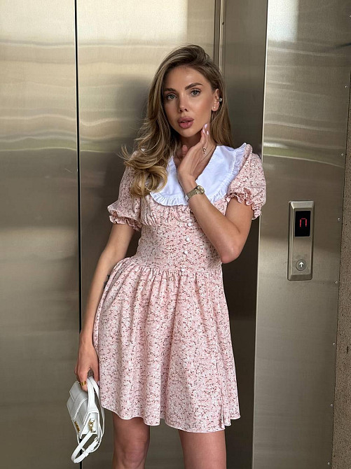 Жіноча романтична мінісукня квіткова з комірцем софт Рожевий, 42/46 Одеса - фото 1