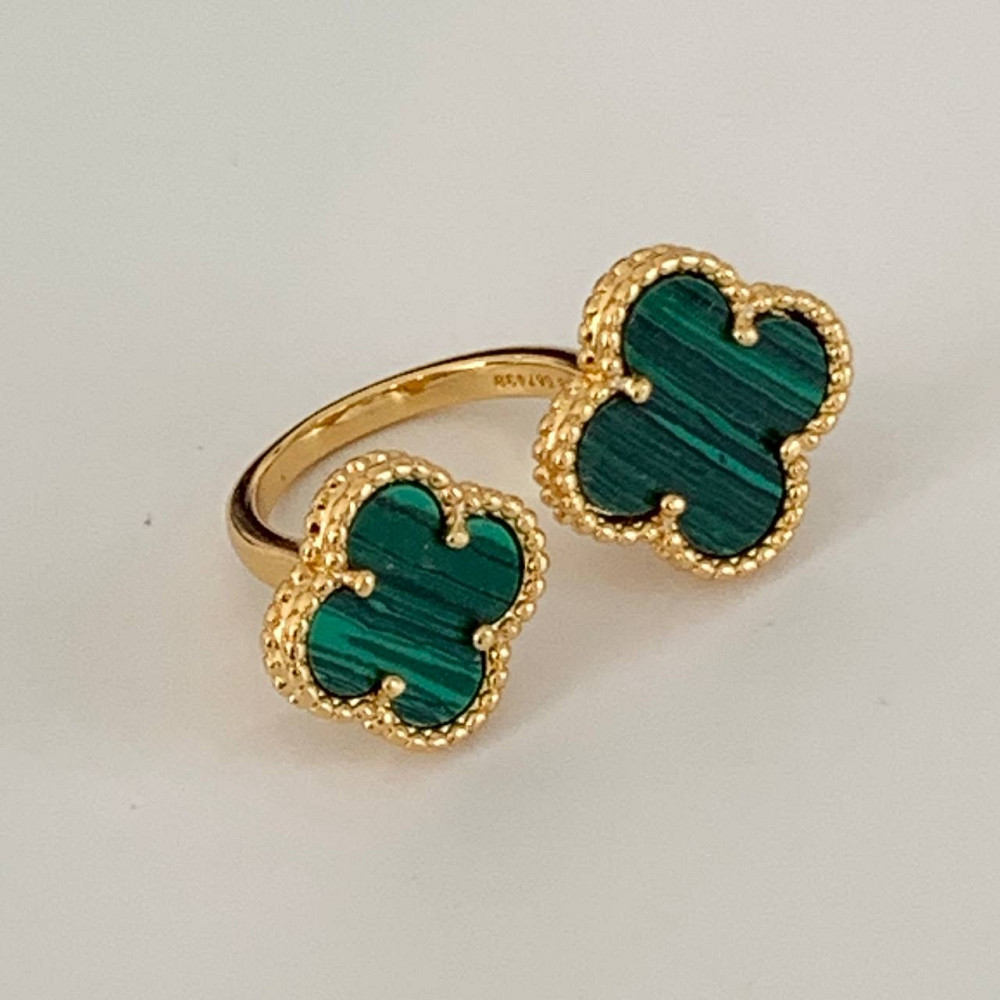 Кольцо Van Cleef позолота 18 К / кольцо клевер двойное зеленое в золоте Одесса - изображение 4