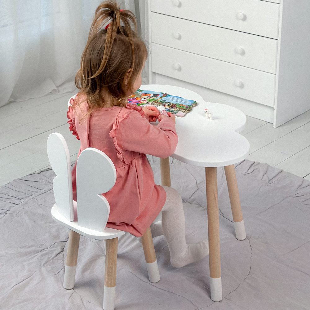 Стол тучка и стул детский белый бабочка. Столик для уроков, игр, еды Киев - изображение 2