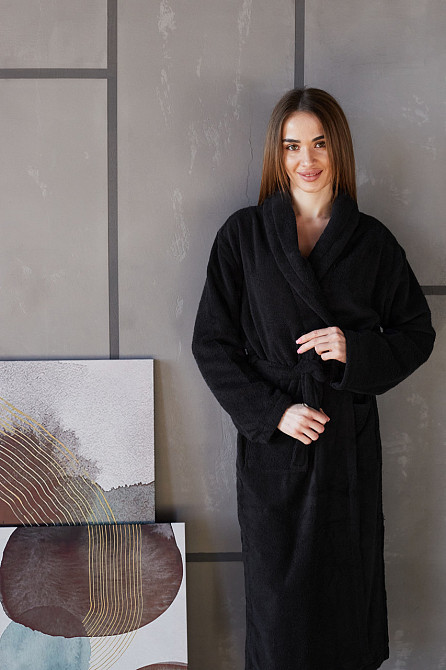 Банний махровий халат жіночий Ideal Textile чорний (56861056) L Чернівці - фото 1