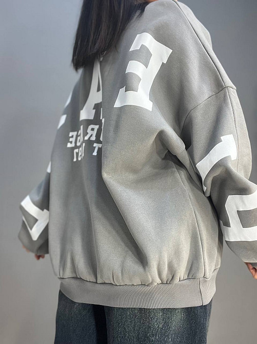 Світшот жіночий DAVRAS 6000 оверсайз подовжений напис на спині PLEASED утеплений на флісі one size, сірий, one size Київ - фото 18