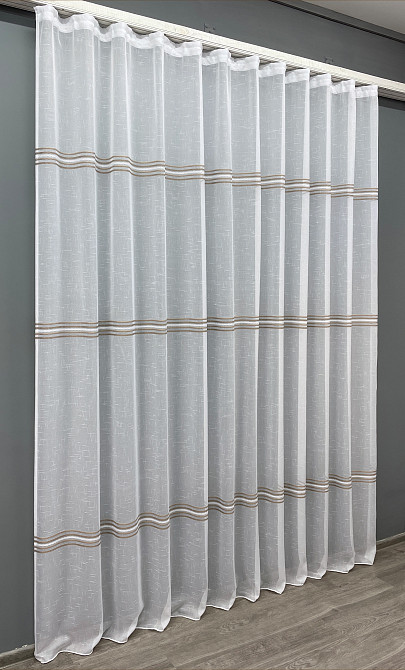Тюль VR-Textil 1429т Кружево Лен Белый с коричневым 300х270 см (42-0256) Киев - изображение 3