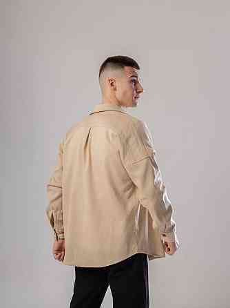 Темно-бежева лляна сорочка для чоловіків із довгим рукавом Pobedov Founder Київ