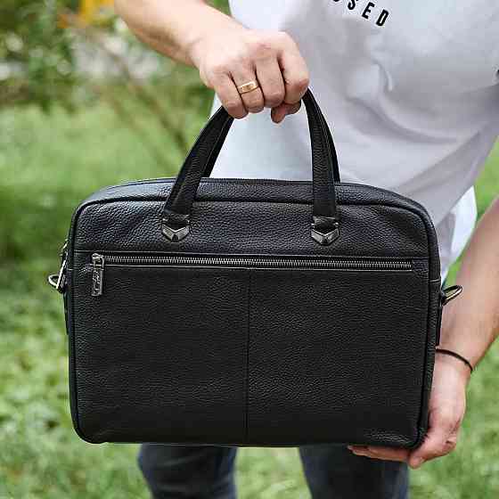 Чоловіча шкіряна ділова сумка портфель для речей і документів Tiding Bag Горизонтальна шкіряна чоловіча сумка портфель Київ