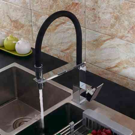 Змішувач для кухні WanFan з висувним зливом, хромований, для гарячої і холодної води Чорний Кам'янець-Подільський