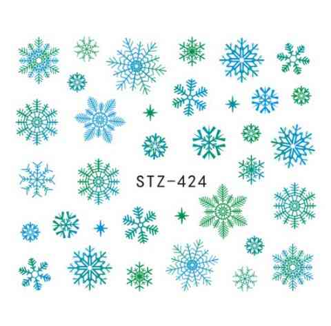 Наклейки на нігті сніжинки, зелені - розмір стікера 5*6см, інструкція по застосуванню є в описі) Київ